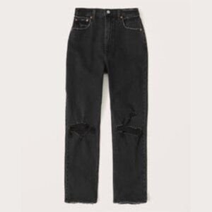 A&F The Ankle Straight Ultra High-Rise Jean in Ripped Black, Size 27 Short (4S)